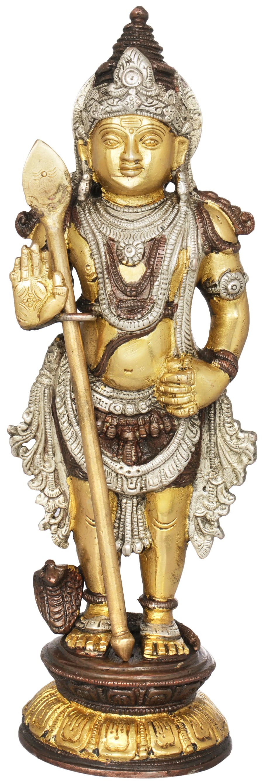 11" Kumara Karttikeya Handmade Brass Statue for Pooja