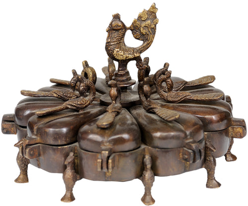 7" Brass Peacock Ritual Box with Lids Handmade