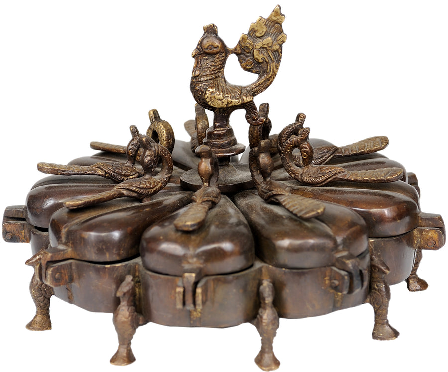 7" Brass Peacock Ritual Box with Lids Handmade
