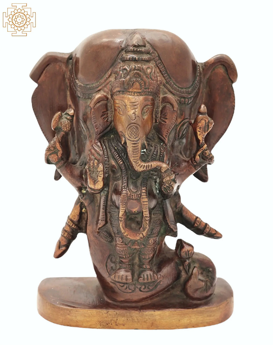 5" Brass Lord Ganesha Standing Idol with Elephant Head Backdrop