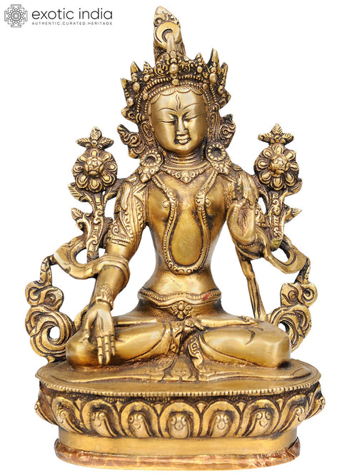 8" White Tara Brass Statue - Tibetan Buddhist Goddess for Pooja