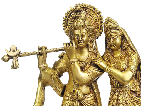 10" Radha-Krishna with Cow In Brass | Handmade | Made In India