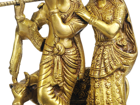 10" Radha-Krishna with Cow In Brass | Handmade | Made In India