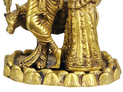 10" Radha-Krishna with Cow In Brass | Handmade | Made In India
