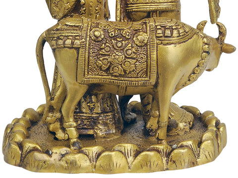 10" Radha-Krishna with Cow In Brass | Handmade | Made In India