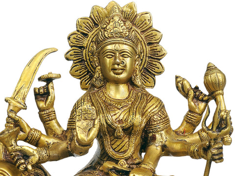 10" Sheran-Wali Mata Durga In Brass | Handmade | Made In India