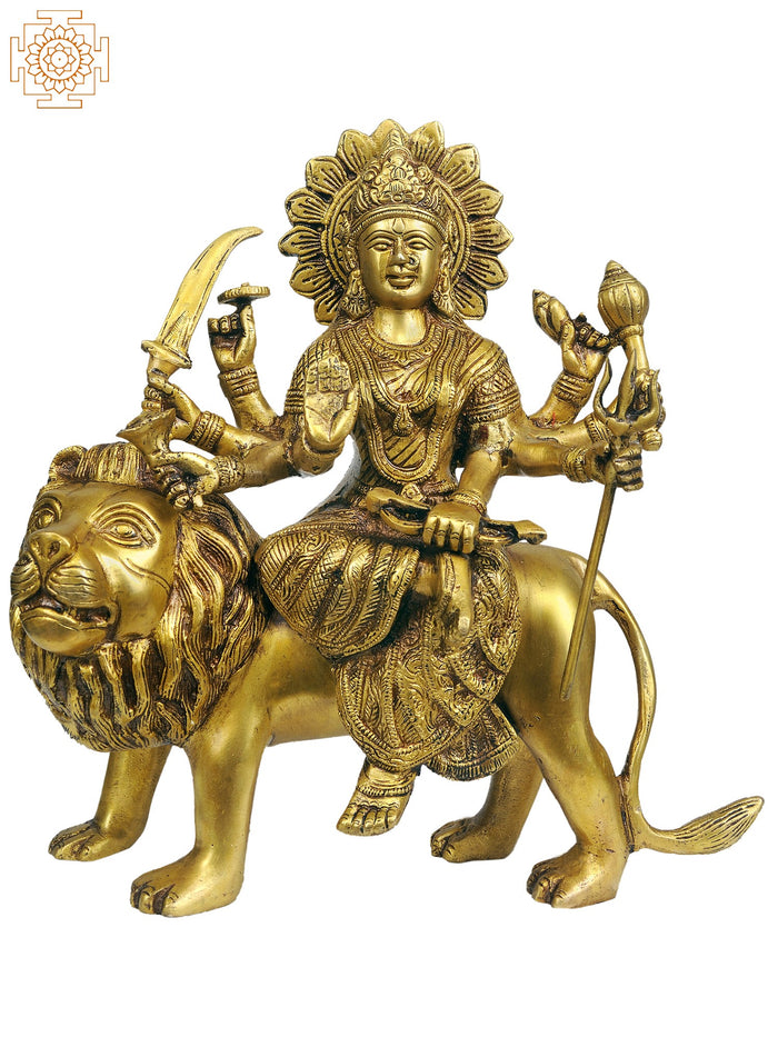 10" Sheran-Wali Mata Durga Brass Statue Handmade