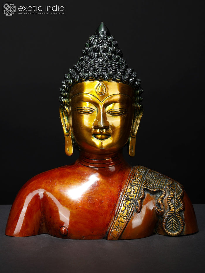 10" Buddha Bust Handmade Brass Statue