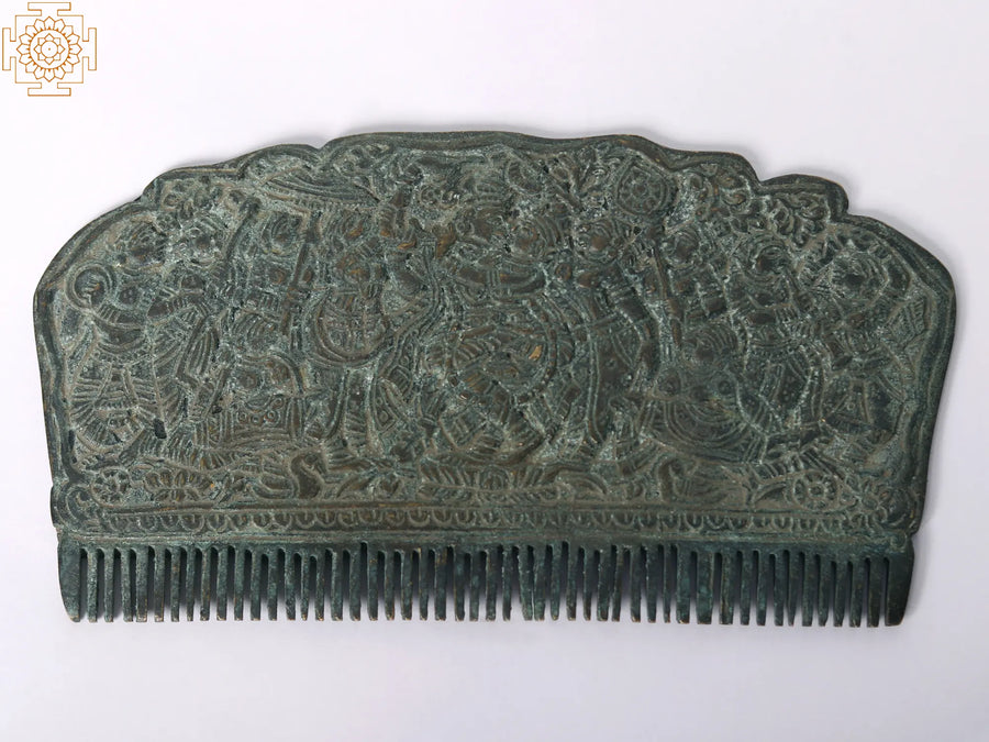3" Radha Krishna Brass Comb with Gopis - Handmade Home Decor