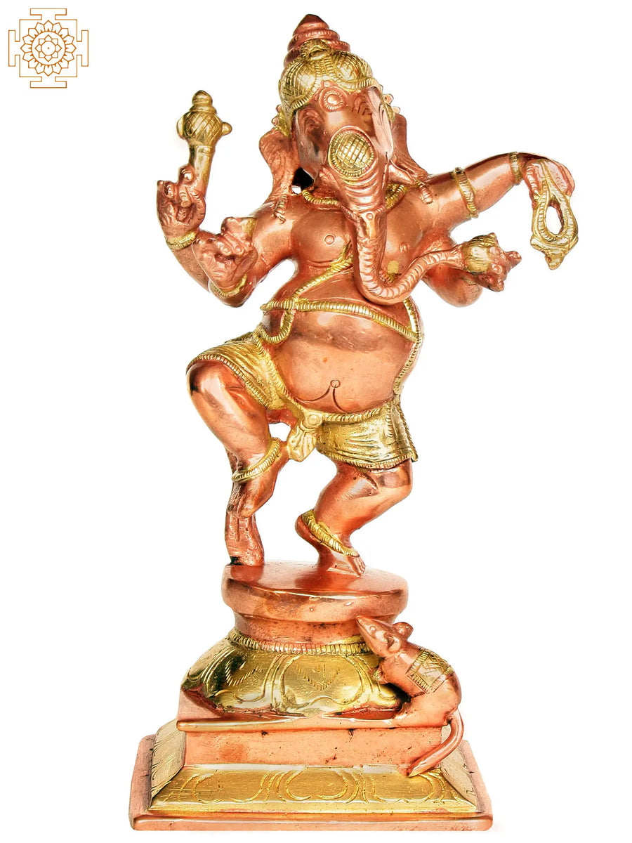 9" Dancing Ganesha Handmade Brass Sculpture
