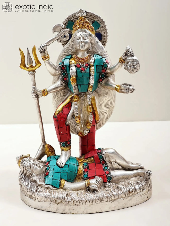 10" Mother Goddess Kali Brass Inlay Statue | Handmade