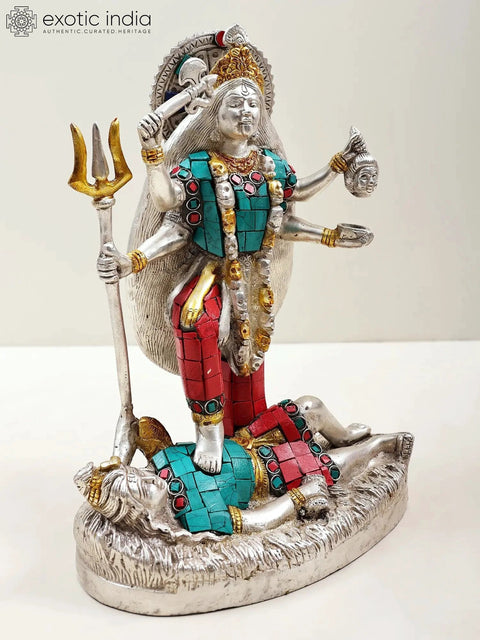 10" Mother Goddess Kali Brass Inlay Statue | Handmade