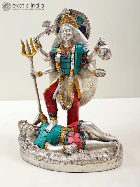 10" Mother Goddess Kali Brass Inlay Statue | Handmade