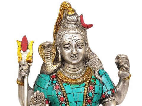 9" Shiva and Nandi (Inlay Statue) In Brass | Handmade | Made In India