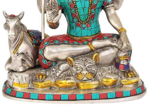 9" Shiva and Nandi (Inlay Statue) In Brass | Handmade | Made In India