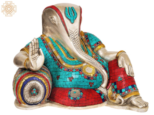 16" Handmade Brass Ganapati Abhaya Statue with Inlay Work