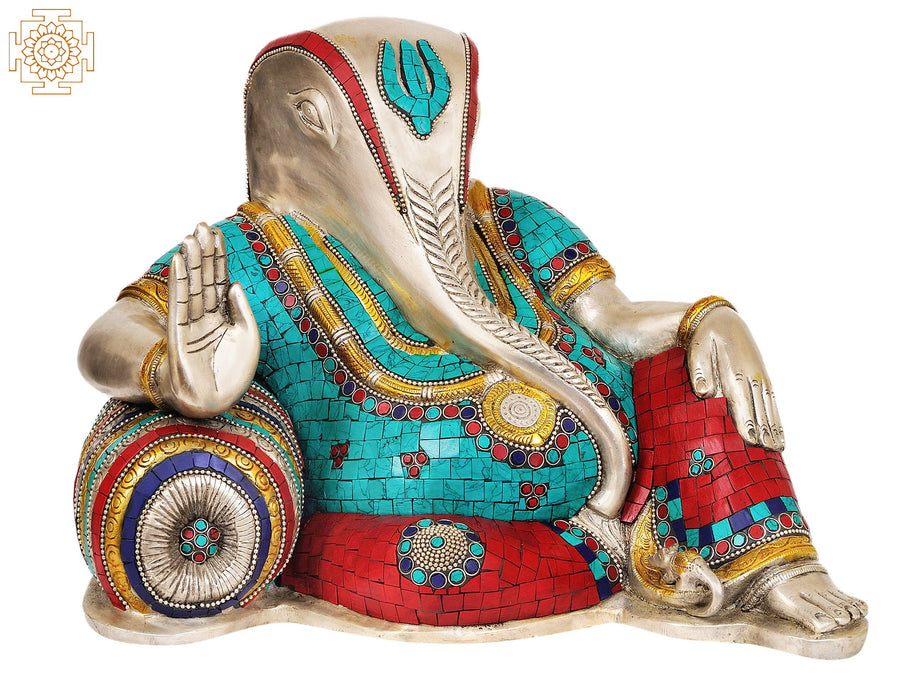 16" Handmade Brass Ganapati Abhaya Statue with Inlay Work
