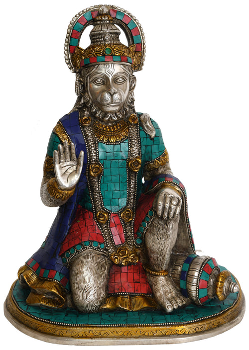 12" Hanuman Ji Abhaya Mudra Brass Statue Handmade