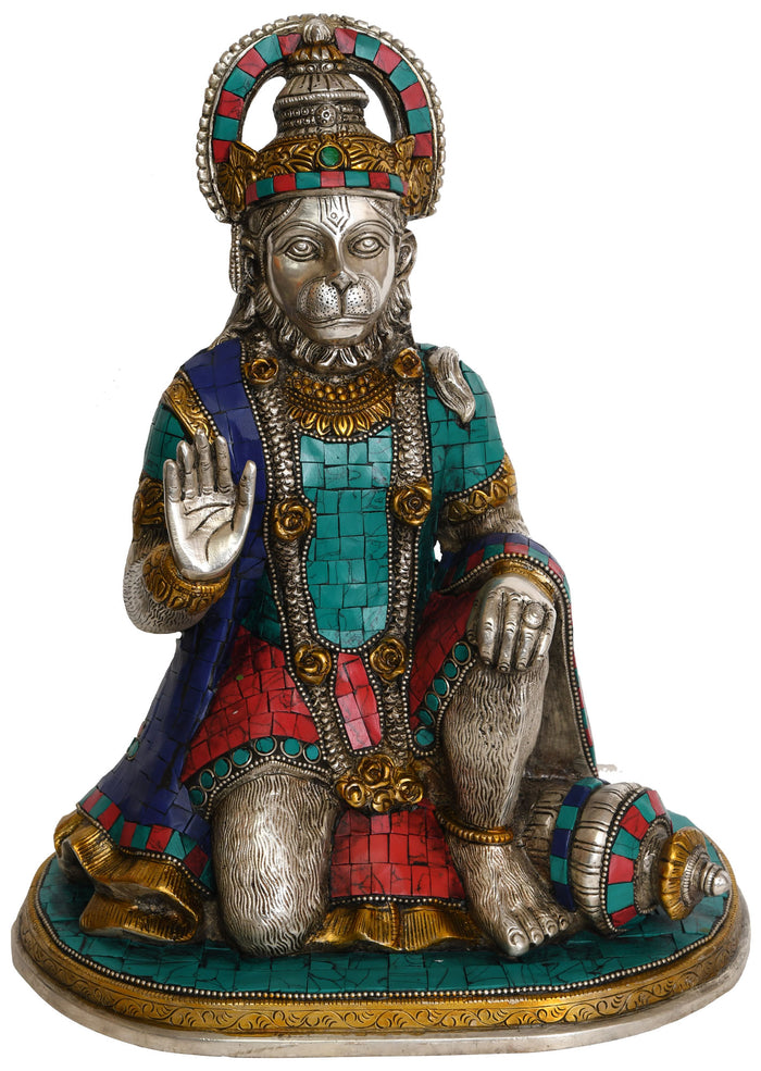 12" Hanuman Ji Abhaya Mudra Brass Statue Handmade
