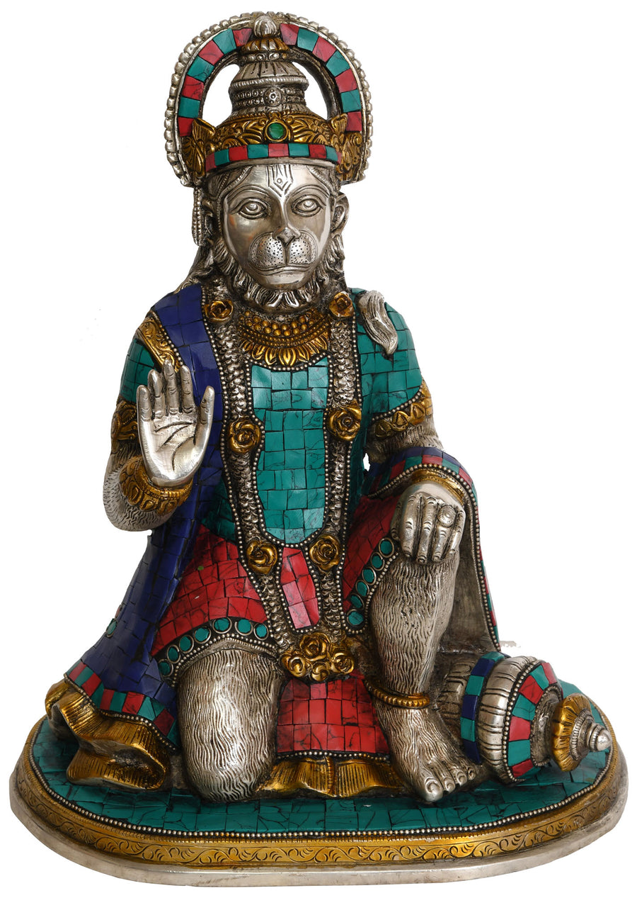 12" Hanuman Ji Abhaya Mudra Brass Statue Handmade