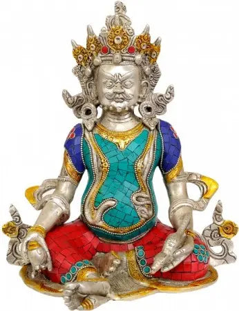 10" Kubera Brass Statue with Inlay Tibetan Buddhist Design Handmade