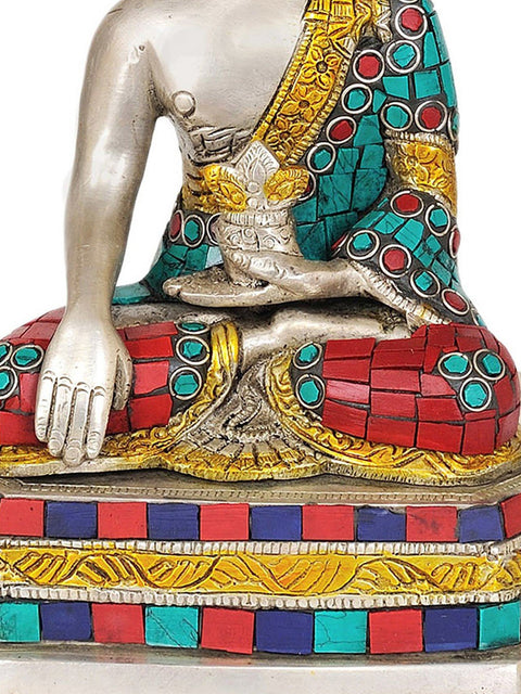 11" The Buddha Under the Bodhi-Tree (Inlay Statue) In Brass | Handmade | Made In India