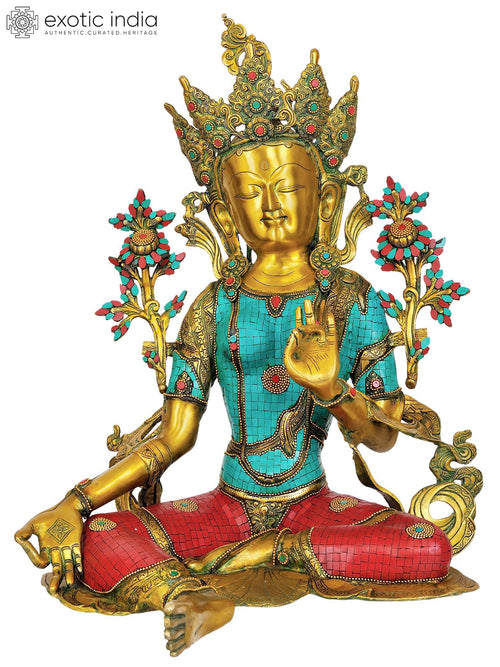 27" Handmade Green Tara Brass Statue for Tibetan Buddhist Pooja