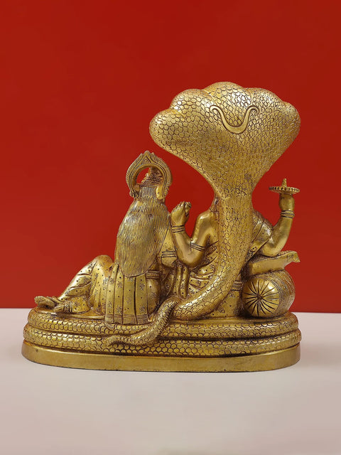 10" Brass Bhagavan Vishnu and Devi Lakshmi Idol Seated on Sheshnag | Handmade | Made in India