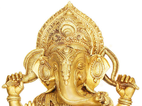 17" Lord Ganesha Seated on Pedestal In Brass | Handmade | Made In India