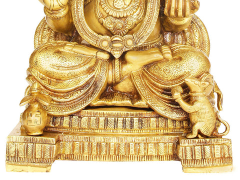 17" Lord Ganesha Seated on Pedestal In Brass | Handmade | Made In India