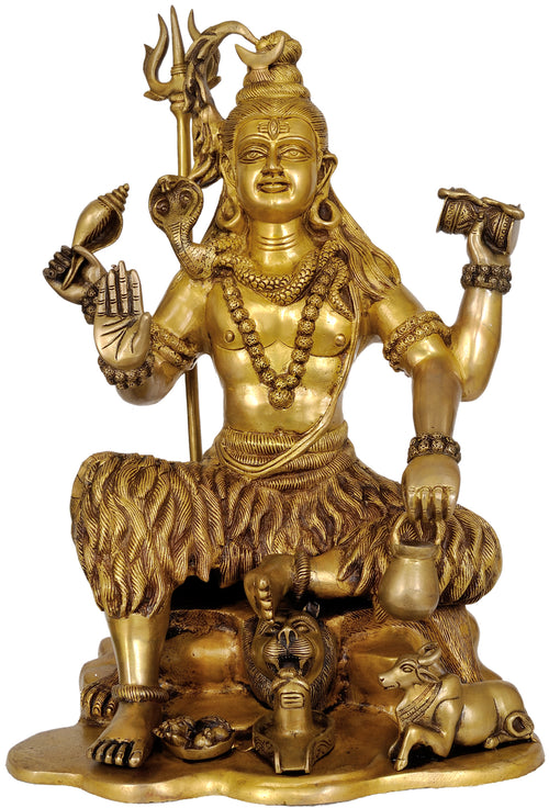 18" Four-Armed Yogeshvara Shiva Handmade Brass Statue