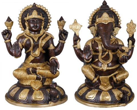 14" Ganesha-Lakshmi In Brass | Handmade | Made In India