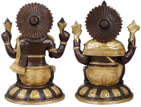 14" Ganesha-Lakshmi In Brass | Handmade | Made In India