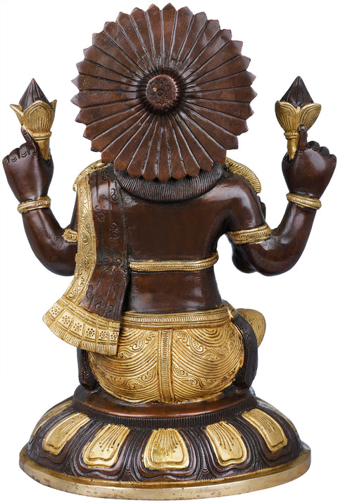 14" Ganesha-Lakshmi In Brass | Handmade | Made In India