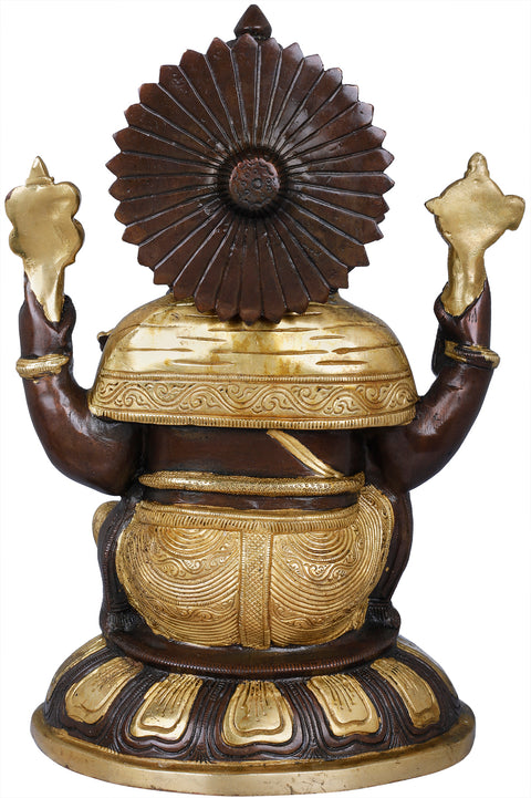 14" Ganesha-Lakshmi In Brass | Handmade | Made In India