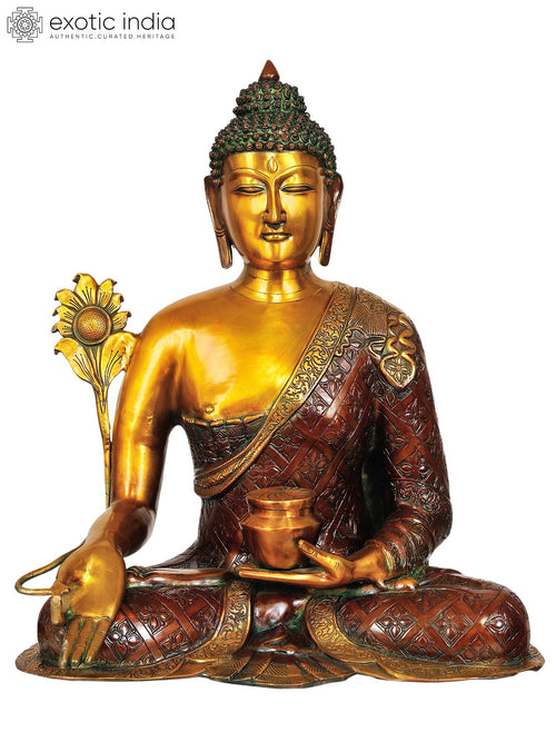 14" Bhaishajyaguru Medicine Buddha Handmade Brass Statue