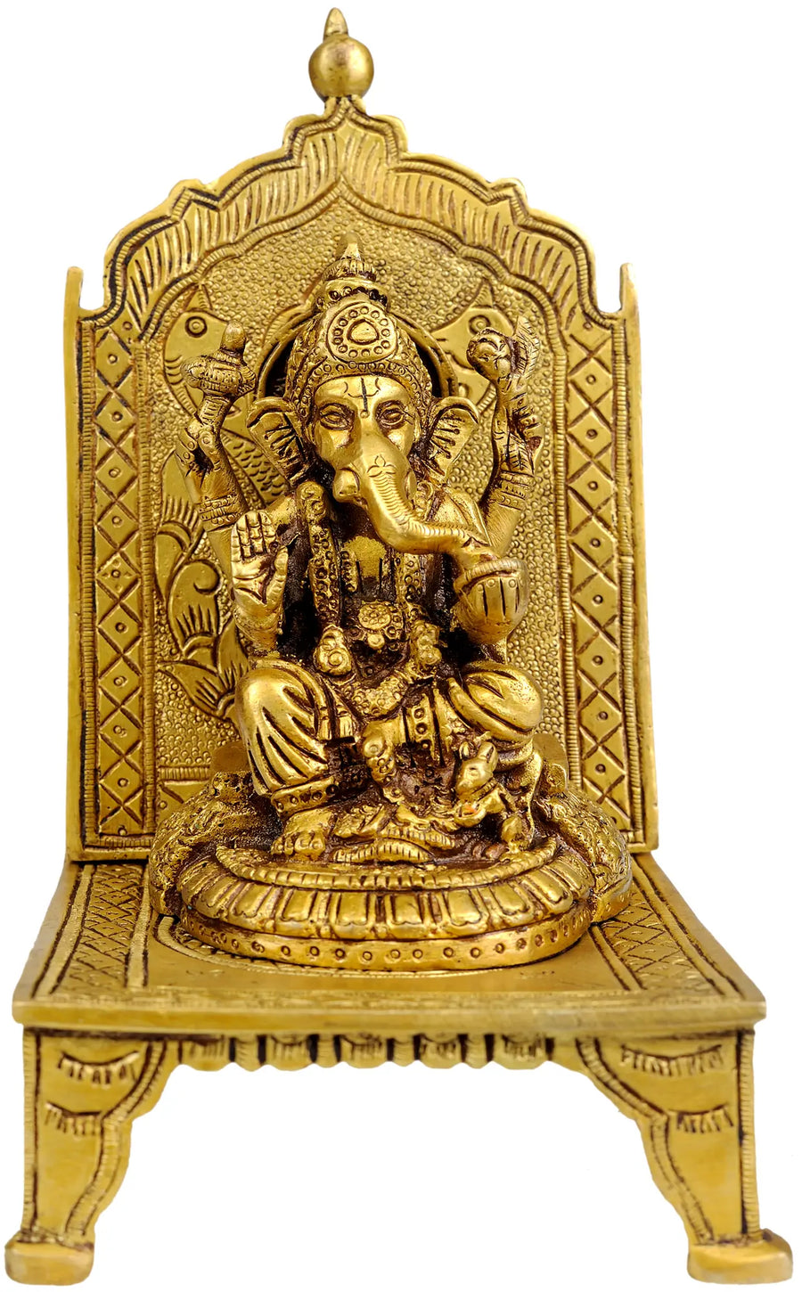 7" Enthroned Ganesha Brass Statue Handmade