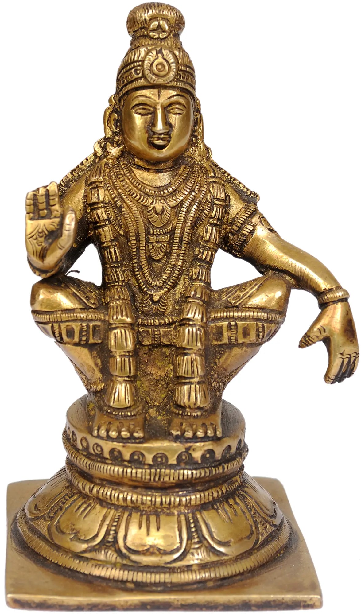 5" Brass Ayyappan Idol -  A Saint Revered as Incarnation of Dharma | Handmade | Made in India
