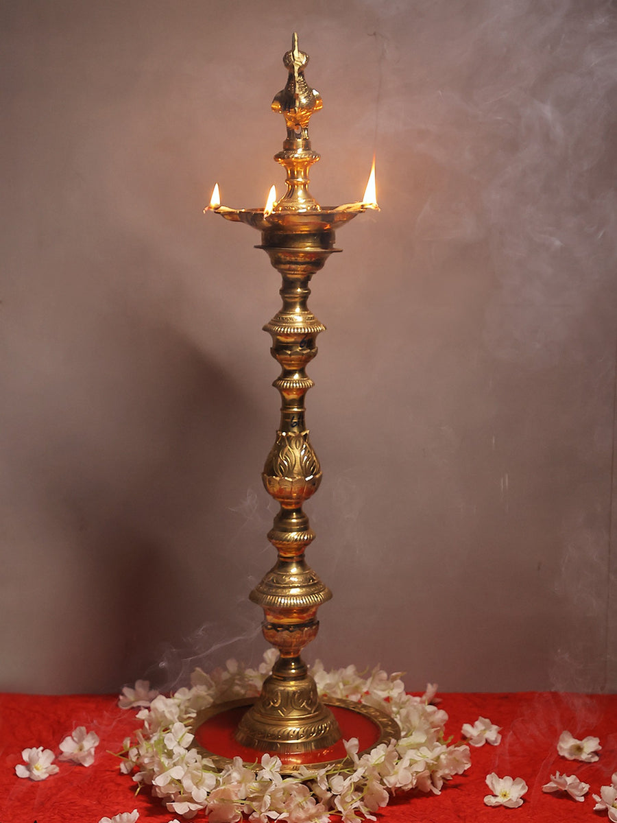 39" Large Brass Mayur Lamp Handmade Statue from South India