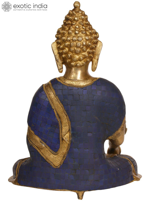 14" Lapis Healing Buddha (Inlay Tibetan Buddhist Statue) In Brass | Handmade | Made In India