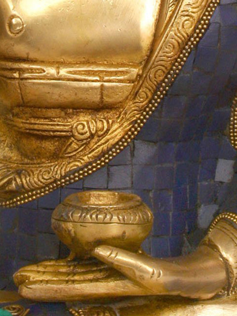 14" Lapis Healing Buddha (Inlay Tibetan Buddhist Statue) In Brass | Handmade | Made In India