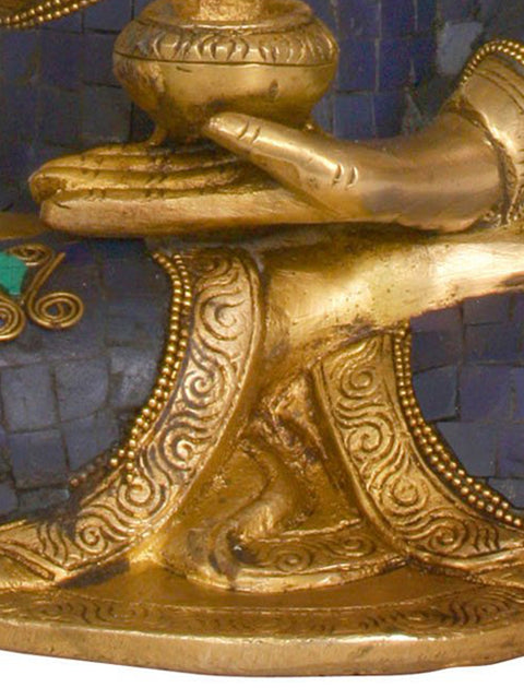 14" Lapis Healing Buddha (Inlay Tibetan Buddhist Statue) In Brass | Handmade | Made In India