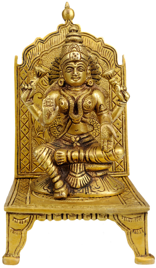 6" Enthroned Goddess Lakshmi Brass Statue Handmade
