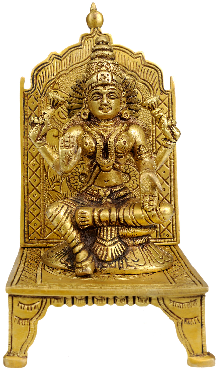 6" Enthroned Goddess Lakshmi Brass Statue Handmade