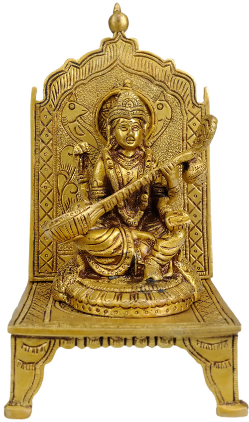 7" Handmade Saraswati Brass Idol for Pooja