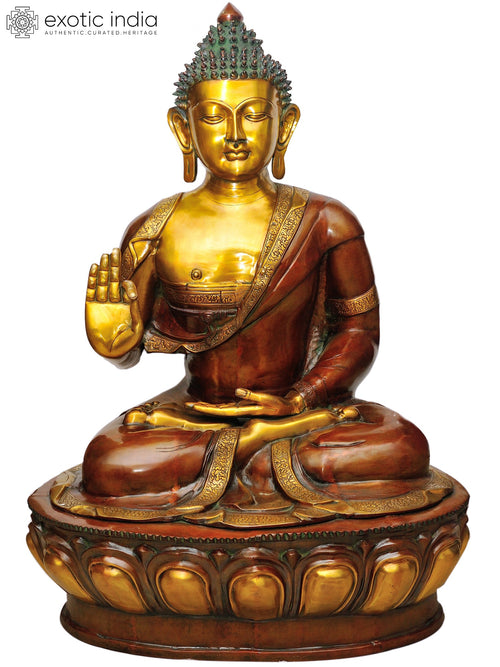 46" Large Handmade Lord Buddha Brass Idol in Abhay Mudra