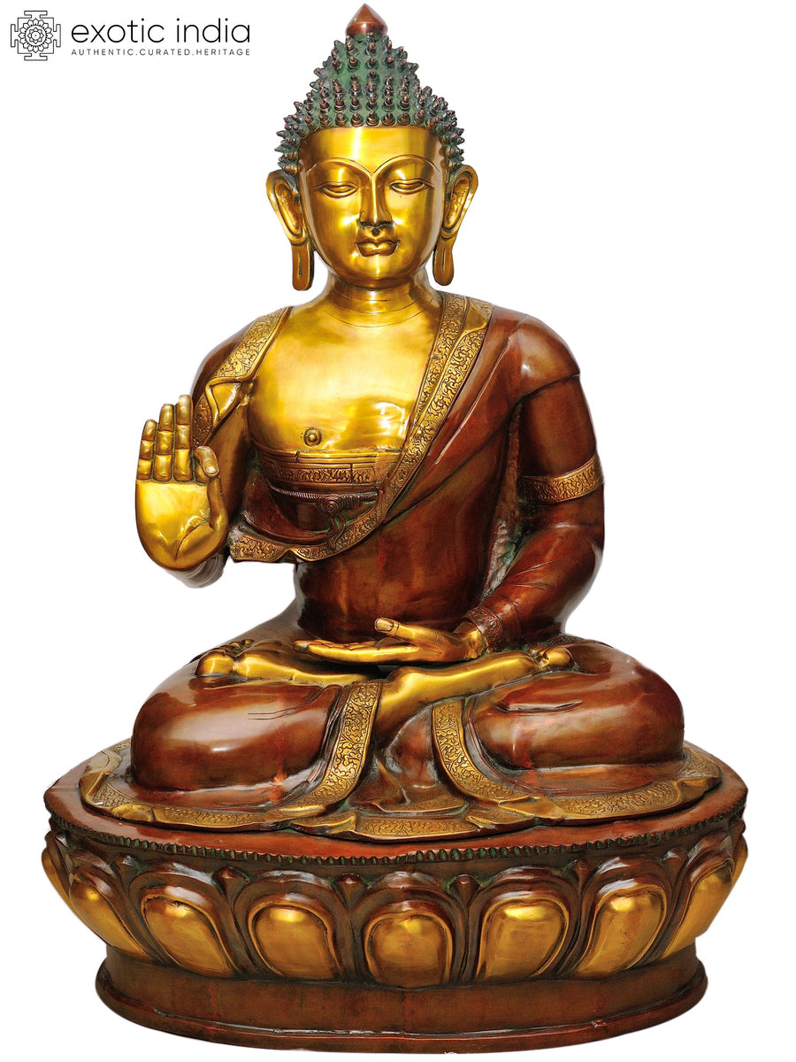 46" Large Handmade Lord Buddha Brass Idol in Abhay Mudra