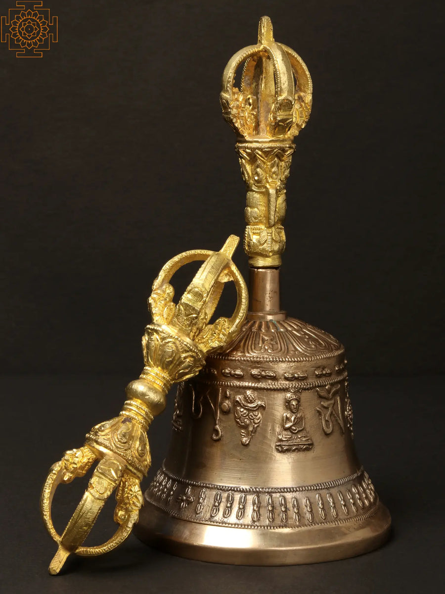 7" Handmade Tibetan Buddhist Bell Dorje Brass Statue