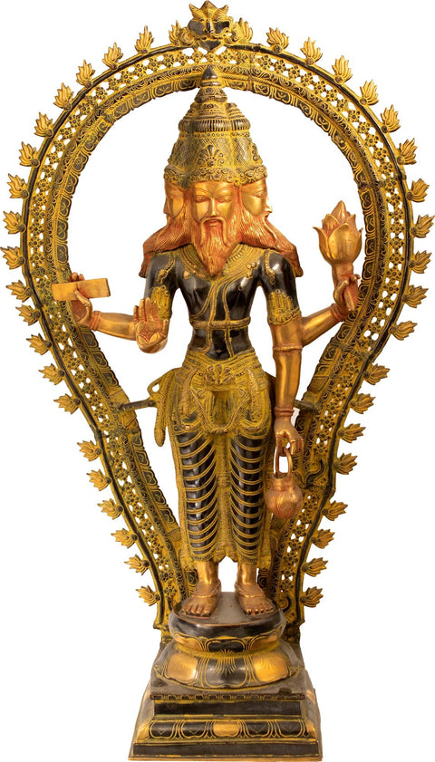 42" Lord Brahma Large Brass Statue | Indian Handcrafted Idol