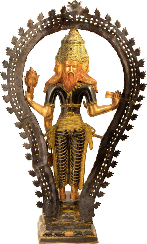42" Lord Brahma Large Brass Statue | Indian Handcrafted Idol